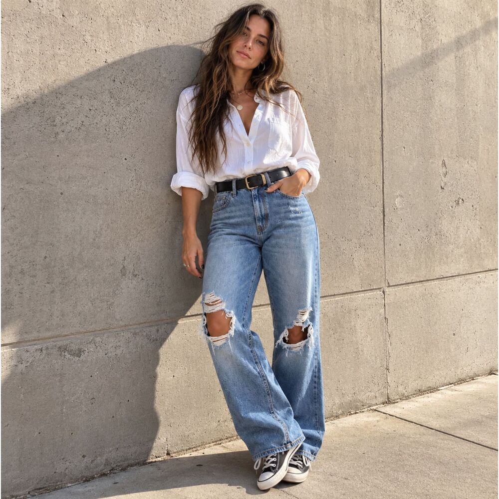 rsq 90s jeans distressed blowout light wash relaxed grunge y2k denim size 28